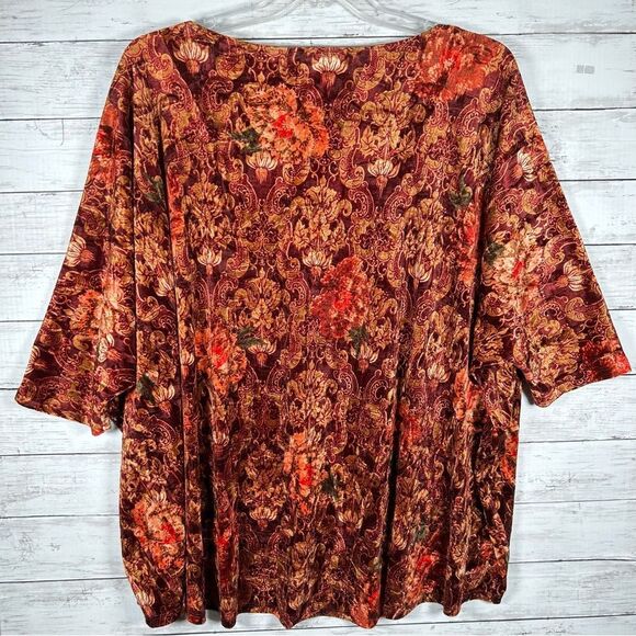 Jantie Design Autumn Leaves Boxy Velvet Elbow Sleeve Tunic Made USA 1x - Picture 3 of 7